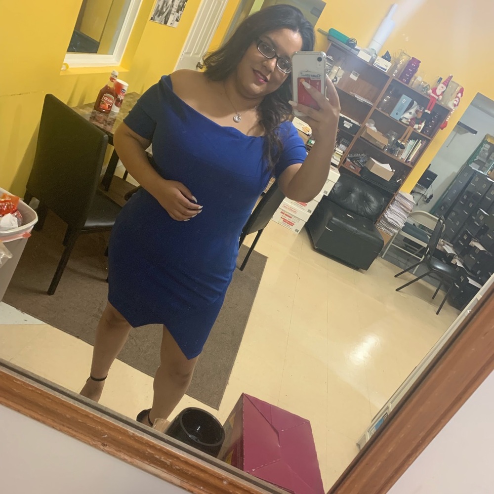 Royal blue off shoulder dress